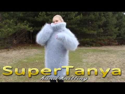 22.02.2013 Light grey hand knitted very soft and fuzzy mohair T-neck sweater by SuperTanya