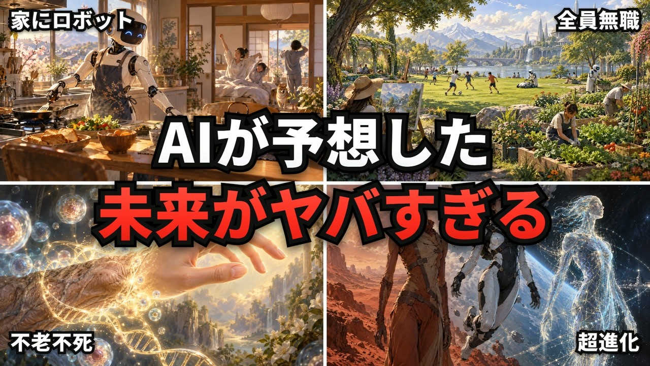 AIが予想する人類の未来を1年後から10億年後まで描くドキュメンタリー動画のサムネイル