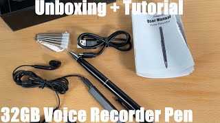 32GB Voice Recorder Pen, HD Voice Activated Recorder Rechargeable Portable unboxing and instructions