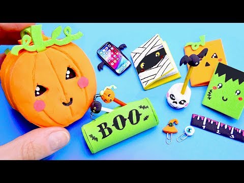 13 DIY Halloween Miniature Doll Accessories - School backpack, Pen, Pencil Case | Simple kids crafts Video