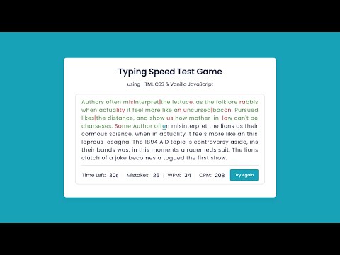Typing Speed Test Game in HTML CSS & JavaScript