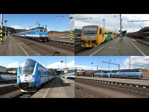 Trains at Děčín hl.n. with Eurocity, Rychlík's, freight trains, series 162, Br 628, ČDC 753 and more