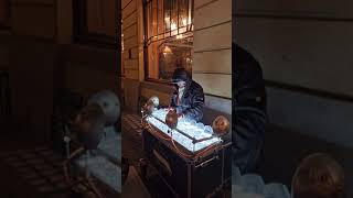 Street Artist Plays Music on Crystal Glass - 1498918