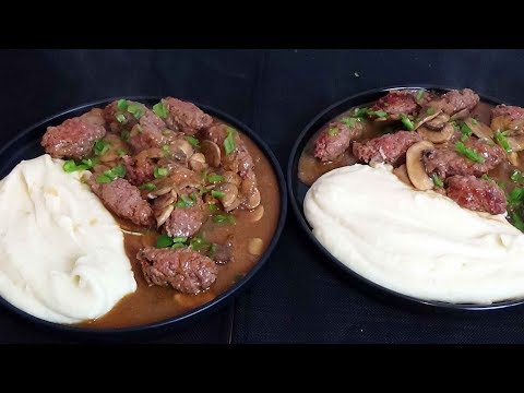 Viande hachée moelleuse Sauce Crémeuse aux champignons et purée maison