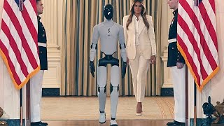Un robot humanoide acompaña a Melania Trump en una cumbre educativa en la Casa Blanca