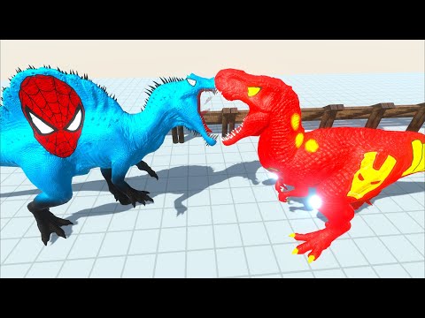 IRONMAN T-REX vs BATMAN T-REX vs SPIDERMAN SPINOSAURUS DEATH RUN - Animal Revolt Battle Simulator