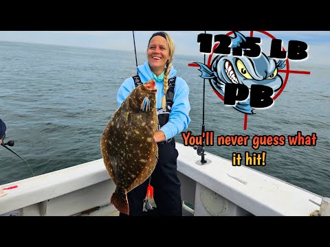 You'll never guess what this 12.5-pound fluke hit!! Katy gets a DD on the Katie B