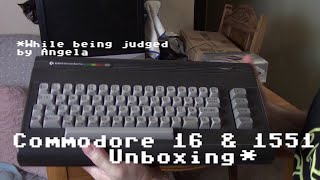 Commodore 16 and 1551 drive unboxing, while being judged by Angela the Cat.