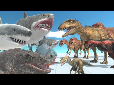 Aquatics team VS Carnivore Dinosaurs team - ARBS (Animal Revolt Battle Simulator)