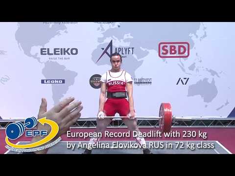 European Record Deadlift with 230 kg with 543.5 kg by Angelina Elovikova RUS in 72 kg class