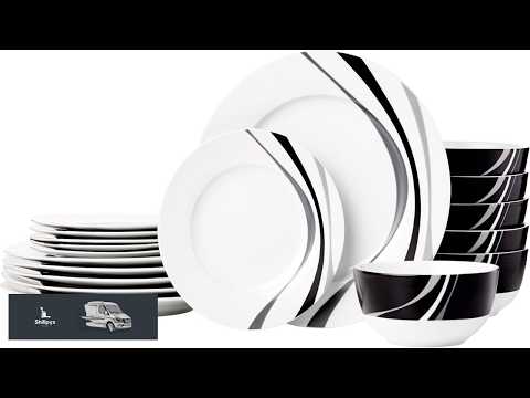 Amazon Basics 18 Piece Complete Kitchen Dinnerware Set Microwave and Dishwasher Safe