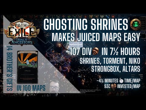 [PoE 3.22] 100 MAPS - Ghosting Made EASY with Shrines - Prep & Results (10-14div per hour)