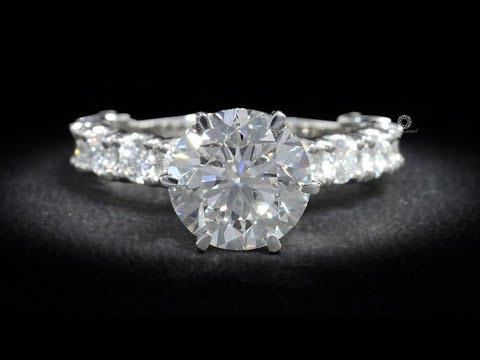 Round Diamond Proposal Ring / 3.00 MM Side Stone Round Diamond Ring