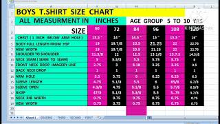 boys T shirt measurment size chart.All measurment by inches.inches measurements .@gurupatterns