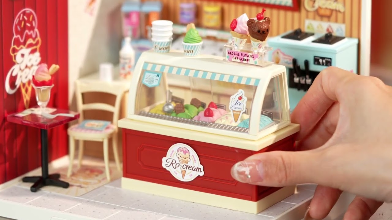 RoboTime 3D dřevěná skládačka Miniatura domečku Prodejna zmrzliny