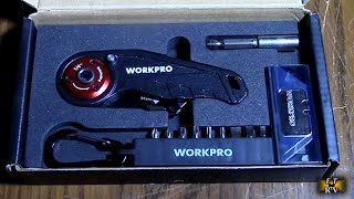 WORKPRO Folding Utility Knife with Ratcheting Screwdriver, Quick Blade Change, 10 Bits, 10 Blades