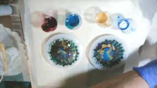 Mandala Resin Peacock Coasters using Silicone Molds, Luster Pigments and Extreme Sheen Acrylics.