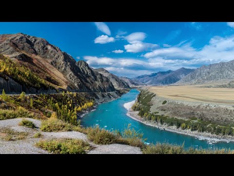 Fast Turquoise Mountain River 4K, Birds Eye View, Inspirational Quotes & Music