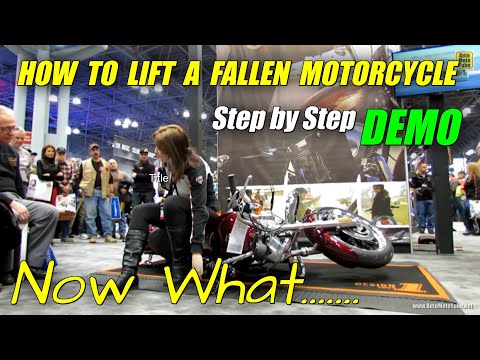 How to lift a fallen Motorcycle - Demonstration at Harley-Davidson Stand at 2013 NY Motorcycle Show