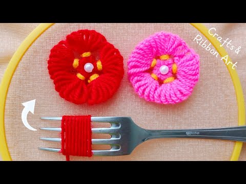 It's so Beautiful 💖🌟 Super Easy Woolen Flower Making Ideas with Fork - DIY Amazing Woolen Flowers