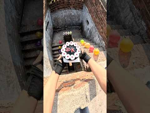 congratulation 10k subscriber cake 🎂 gir gaya #parkour #football #ytshorts #pop #balloon #cake #yt