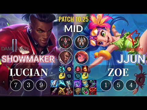 DWG Showmaker Lucian vs GRF jjun Zoe Mid - KR Patch 10.25