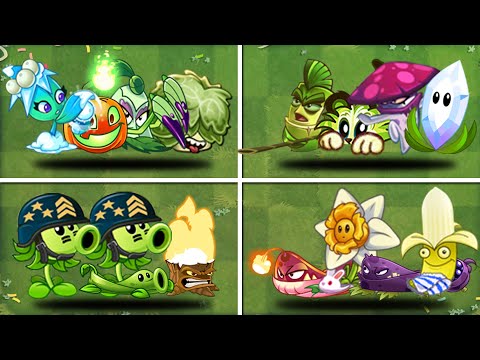 Team Mega Gatling Pea VS Pokra Vs Tiger Grass Vs Banana - Who will win? -   PvZ 2 Team 04 Plant