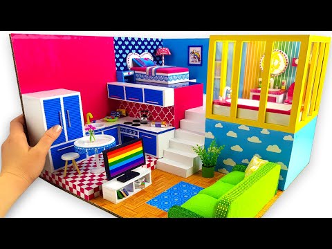 DIY Miniature Cardboard House #5 bathroom, kitchen, bedroom, living room for a family