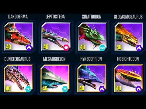 ALL HYBRIDS AQUATIC MAX LEVEL 40 BATTLE PVP | JURASSIC WORLD THE GAME