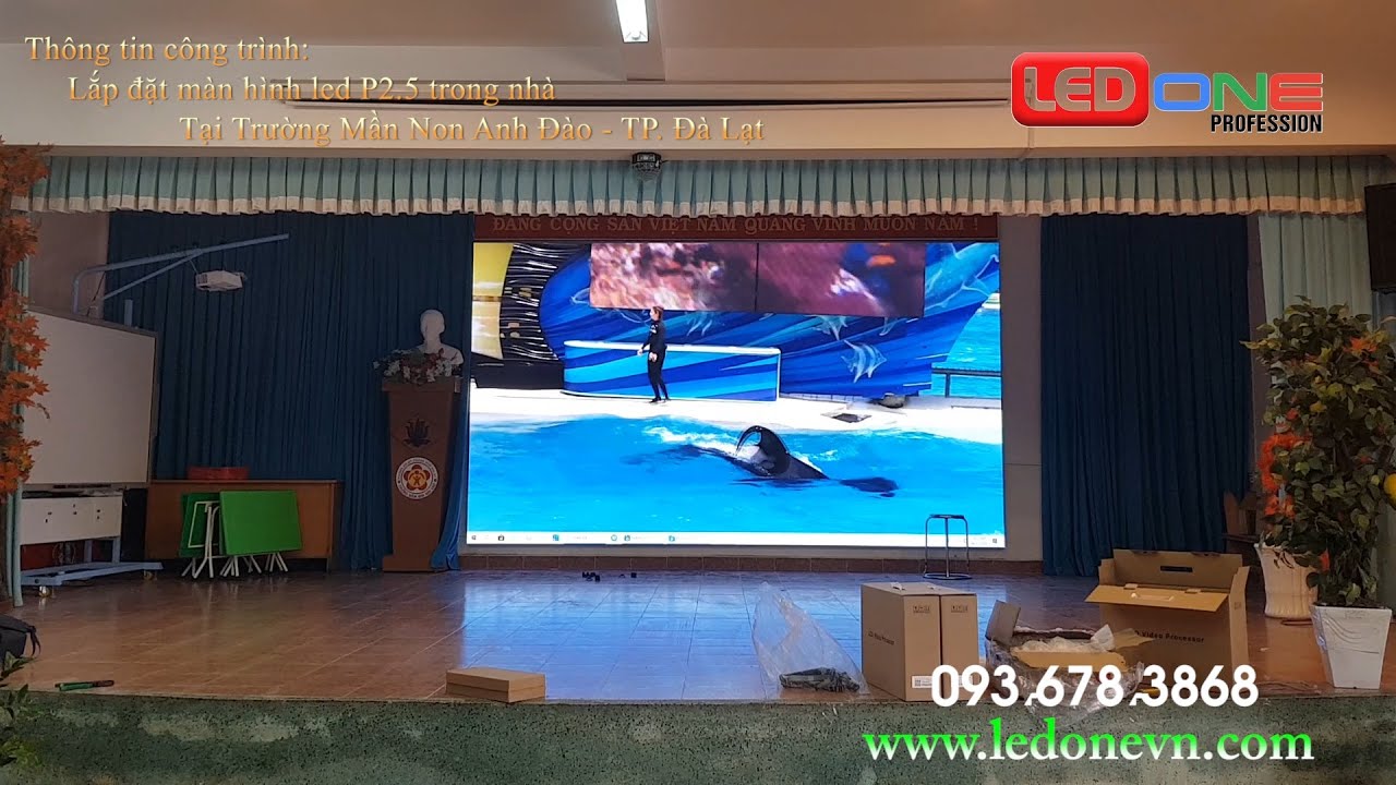 Trường Mầm Nom Anh Đào - Lâm Đồng | Ledone lắp đặt dự án 150inch màn hình led P2.5 phòng Giảng đường