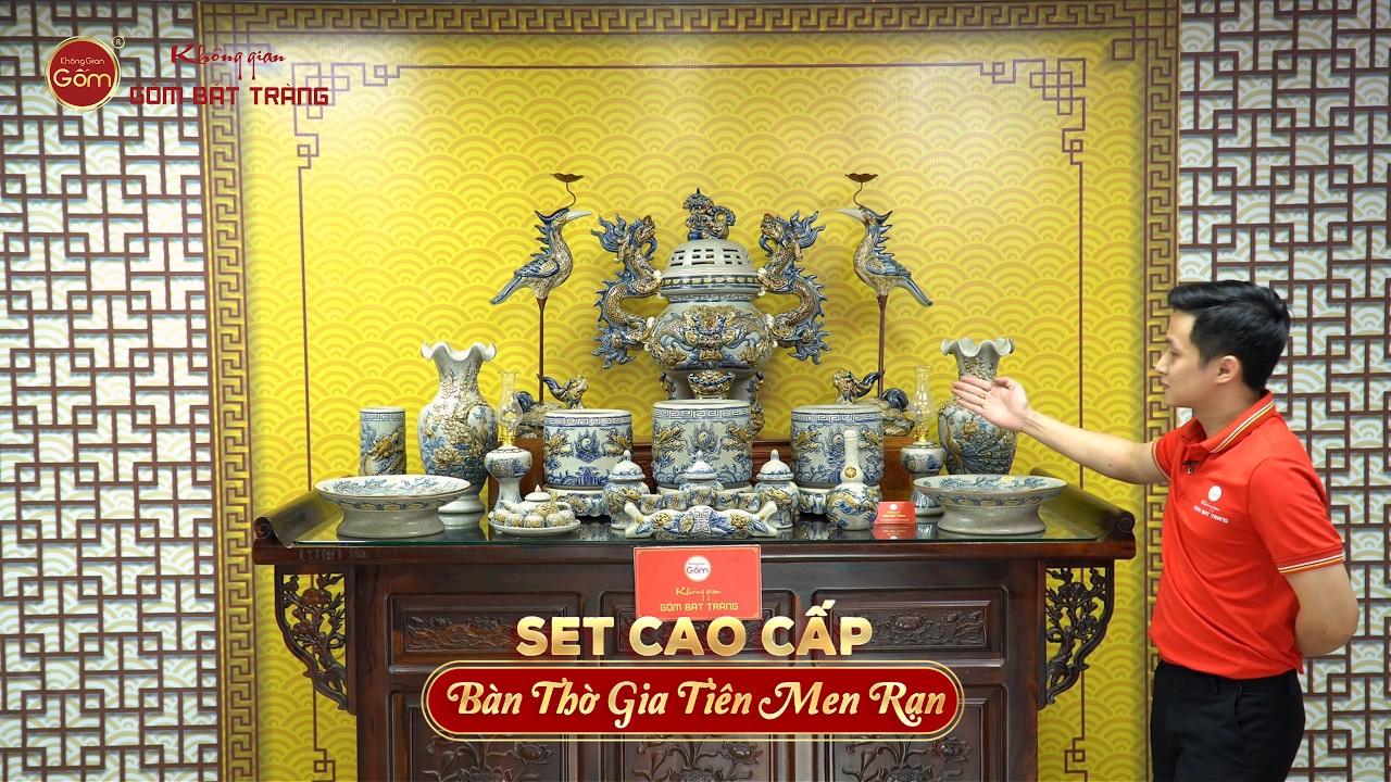 [Set Cao Cấp] Bộ Đồ Thờ Gia Tiên Men Rạn (17 món)