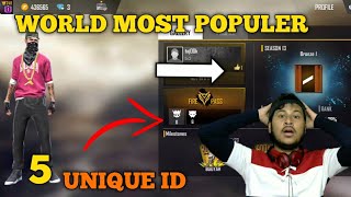 5 MOST POPULER AND UNIQUE ID IN FREE FIRE | WORLD MOST POPULER ID -Garena Free Fire