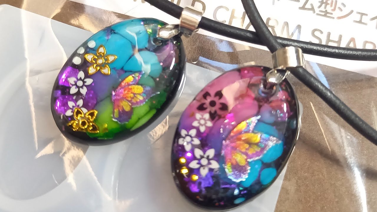 UVレジン　セリア購入品　オーバル型モールドでネックレス作ってみた　resin