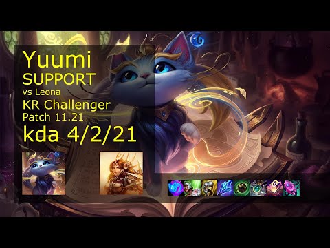 Yuumi Support vs Leona - KR Challenger 4/2/21 Patch 11.21 Gameplay // [롤] 유미 vs 레오나 서폿