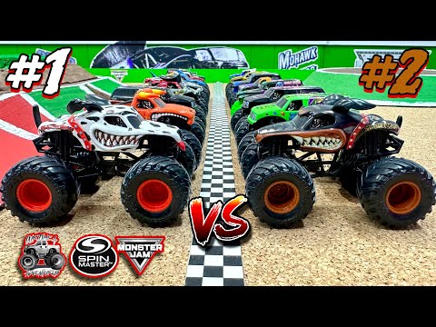 Toy Diecast Monster Truck Racing Tournament | Throwback Race #1 | MonsterJam 2019 Series #1 🆚 #2