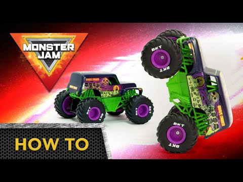 How to do Wheelie Stunts with Monster Jam Freestyle Force Grave Digger! Action Toy Videos