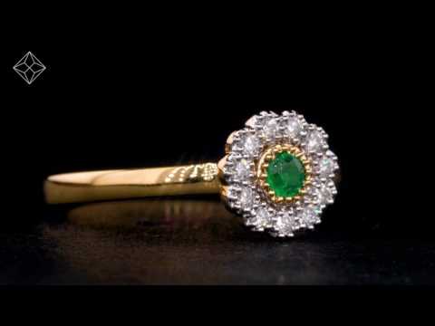 EMERALD AND DIAMOND HALO RING IN 18K GOLD VERSION - ASTERIA COLLECTION - FT93 G