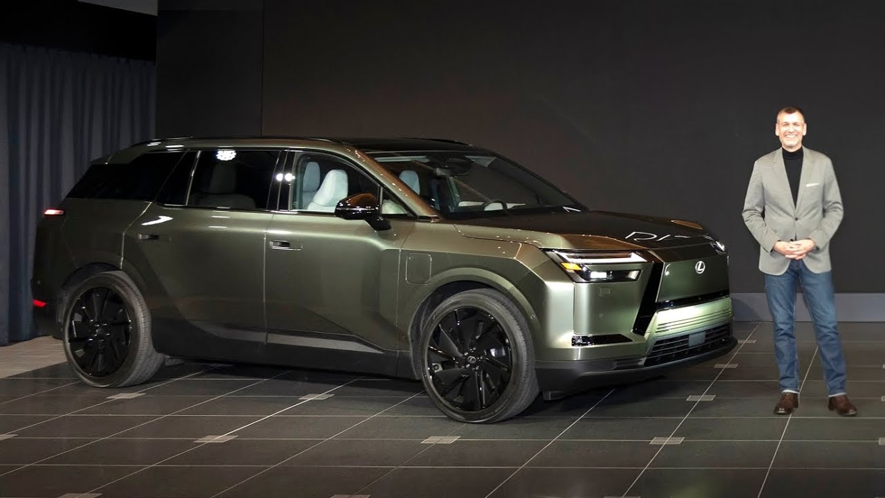 The 2027 Lexus TZ electric SUV revealed on stage at Toyota Technical Center Shimoyama in Japan