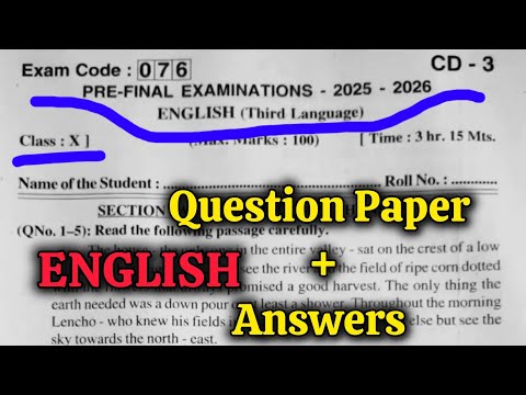 10th 💯PRE-FINAL "ENGLISH" Question Paper with Answer Key 2026 | 10th Class 💯ENGLISH PRE-FINAL EXAM🔐🔑