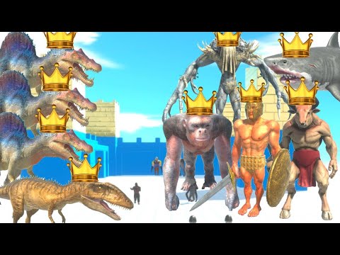 SCOURGE + GORO + MEGALODON + ACHILLES + MINOTAUR VS SPINO BROTHERS + CARCHARODONTOSAURUS  - ARBS