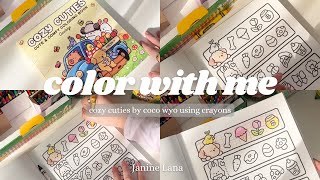 color with me | cozy cuties by coco wyo using crayons | coloring