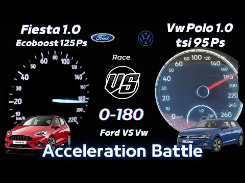 (acceleration) Ford Fiesta 1.0 Ecoboost 125 Ps VS Vw Polo 1.0 Tsi 95 0-180 Speed Test review 0-100