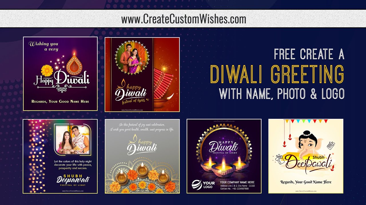 Create online Diwali 2022 Wishes Image with Name, Text, Photo and Company Logo & Details - FREE