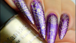 Purple with Gold Stamping Nail Art | Molly Moo's Nails