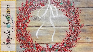 Easy Rustic Autumn Berry WREATH on Canvas LIVE Beginner Acrylic Painting Tutorial