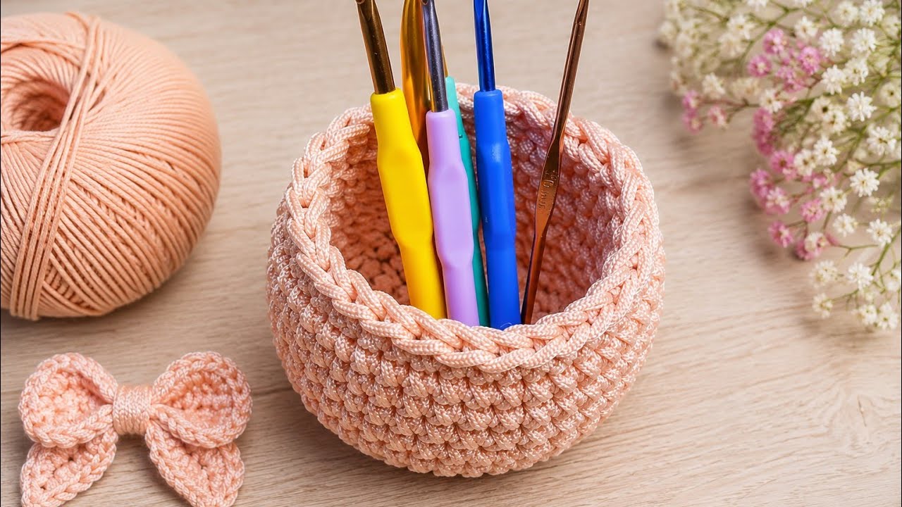 اصنعي سلة كروشيه بخيط المكرمية 💖 مشروع سهل للمبتدئات