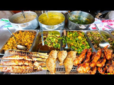 Street Food for breakfast and lunch in Phnom Penh | Buy grilled fish & chicken