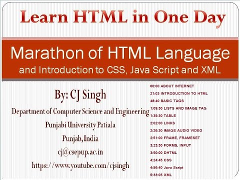 Marathon:Learn HTML in one day, Introduction to CSS, Java Script ,XML & DHTML. Types of CSS & Links