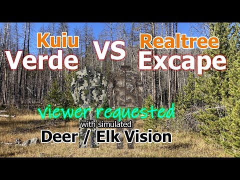 Kuiu Verde Vs Realtree Excape (requested) hunting camo in Human and Deer Vision on 25 Backgrounds
