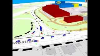 preview picture of video 'Simulation des Verkehrs eines neuen Möbelhauses auf das umgebende Straßennetz'
